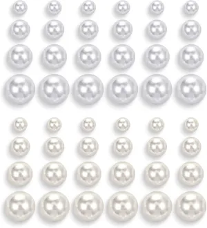 24 Pairs Pearl Studs Earrings for Women White & Beige Faux Simulated Pearl Earrings 4 Mixed Sizes Round Ball Pearl Stud Earrings Set