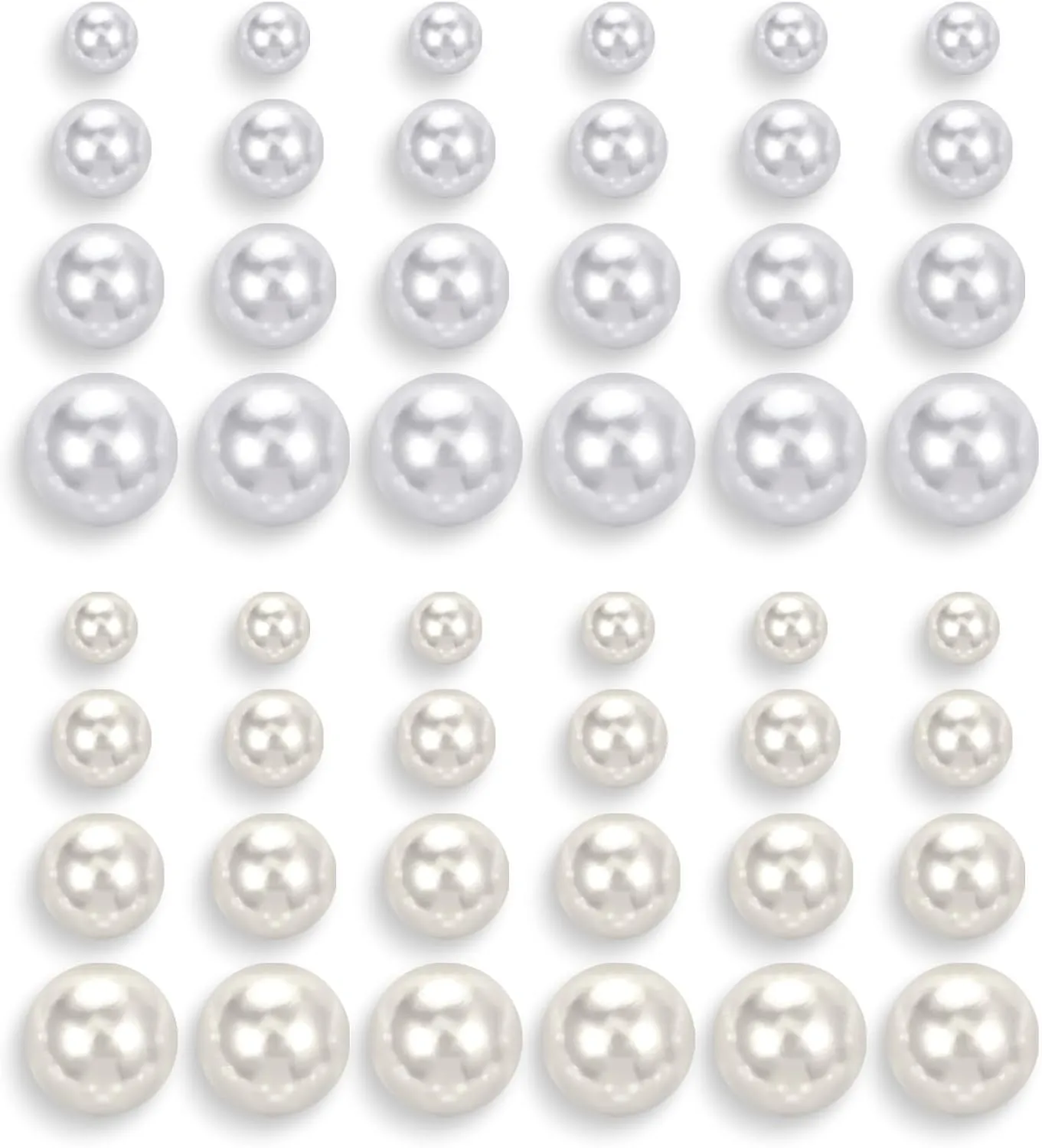 24 Pairs Pearl Studs Earrings for Women White & Beige Faux Simulated Pearl Earrings 4 Mixed Sizes Round Ball Pearl Stud Earrings Set