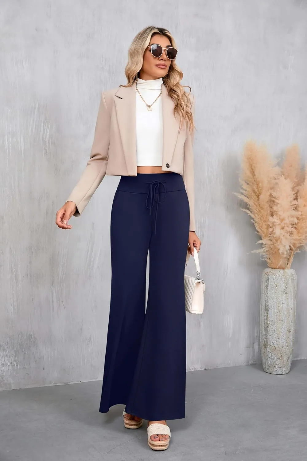 3 Pack Women's Wide Leg Pants Casual High Waist Flare Trousers Lounge Palazzo Yoga Sweatpants with Pockets