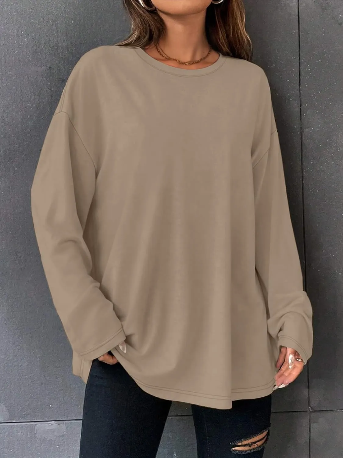 ATHMILE Womens Oversized Long Sleeve T Shirts Basic Crewneck Tee Fall Tops Casual Workout Fashion Casual Y2K Clothes