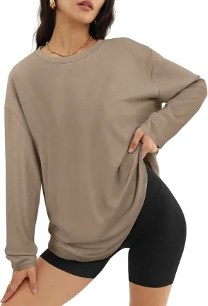 ATHMILE Womens Oversized Long Sleeve T Shirts Basic Crewneck Tee Fall Tops Casual Workout Fashion Casual Y2K Clothes