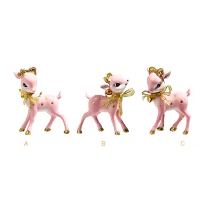 Blushing Holiday Pink Retro Deer Ornament 3"