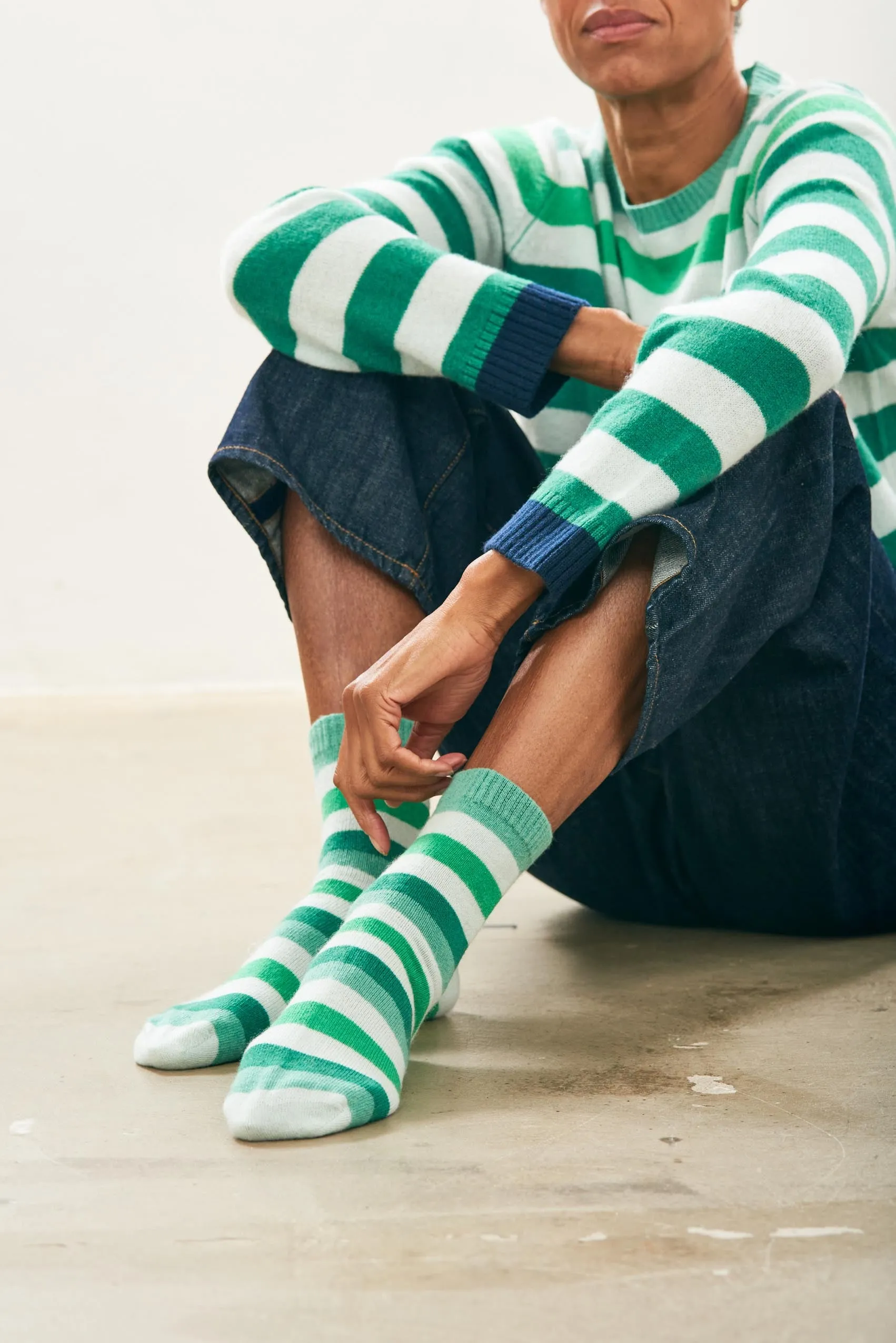 Cashmere Gradient Stripe Socks in Green