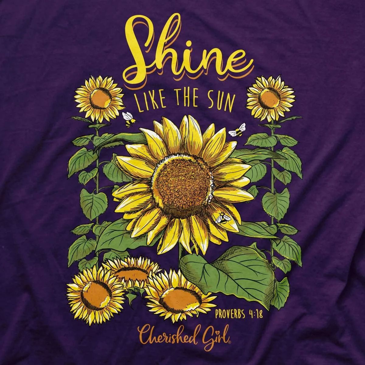 Cherished Girl Kerusso Shine Like The Sun Sunflower Purple Cotton Crew Neck T-Shirt, Small