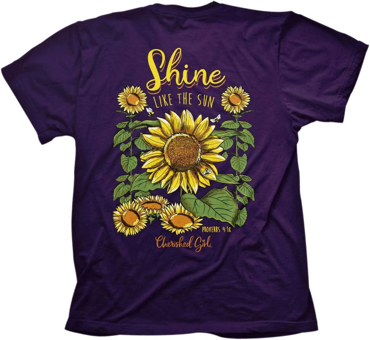 Cherished Girl Kerusso Shine Like The Sun Sunflower Purple Cotton Crew Neck T-Shirt, Small