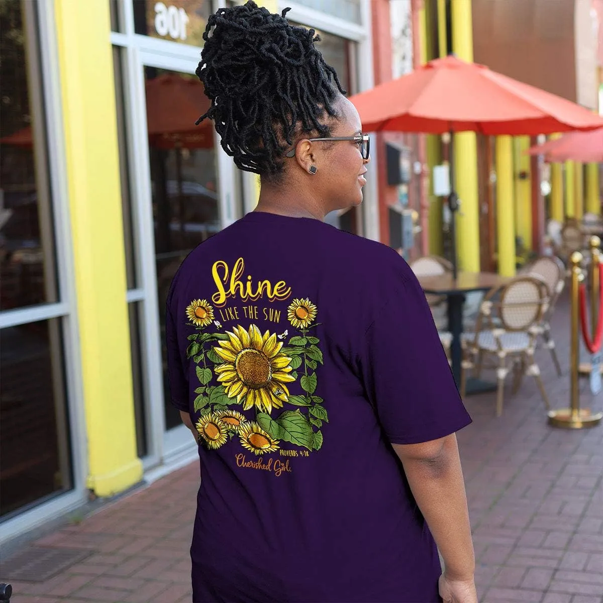 Cherished Girl Kerusso Shine Like The Sun Sunflower Purple Cotton Crew Neck T-Shirt, Small