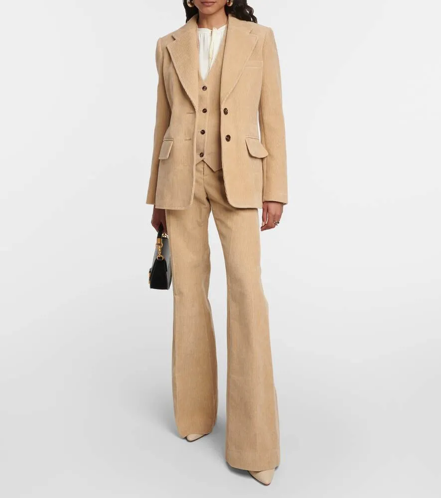 CHLOÉ Cotton Corduroy Single Breasted Blazer, Beige