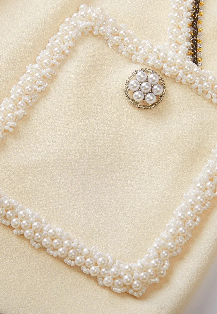 Custard Beaded Crepe Jacket