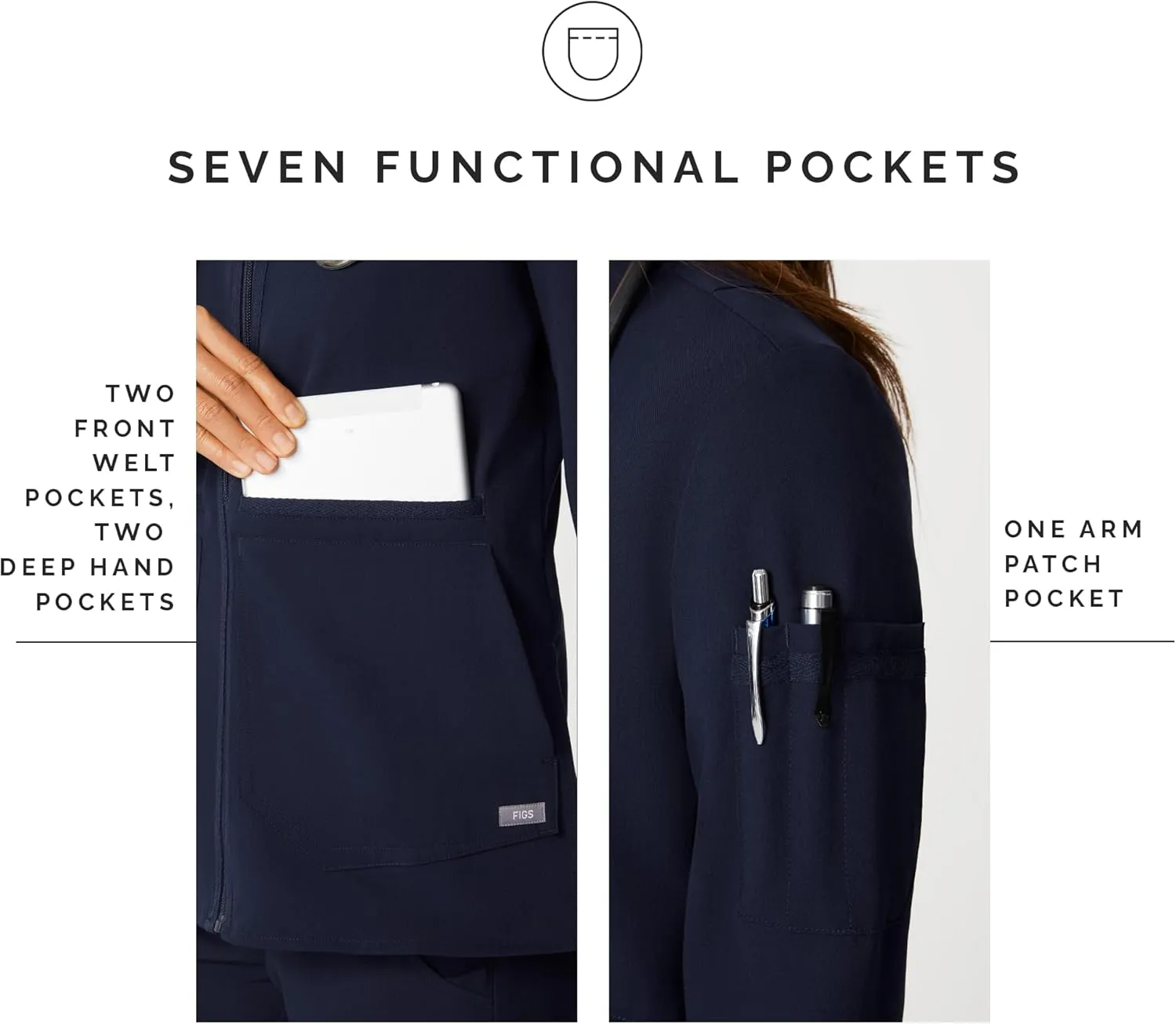 FIGS Bellery Scrub Jacket for Women  7 Pockets, Bomber-Inspired Fit, Ribbed Collar, 4-Way Stretch Womens Scrub Jacket
