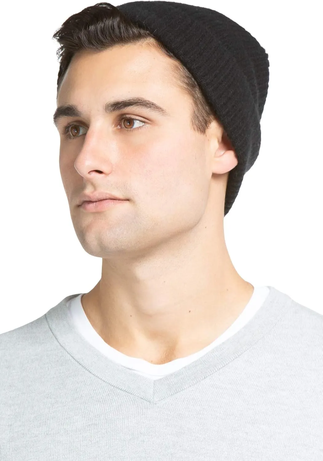 Fishers Finery Men's 100% Pure Cashmere Ribbed Cuffed Hat; Ultra Plush