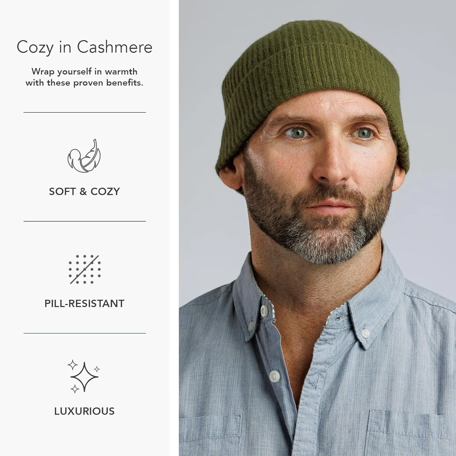 Fishers Finery Men's 100% Pure Cashmere Ribbed Cuffed Hat; Ultra Plush