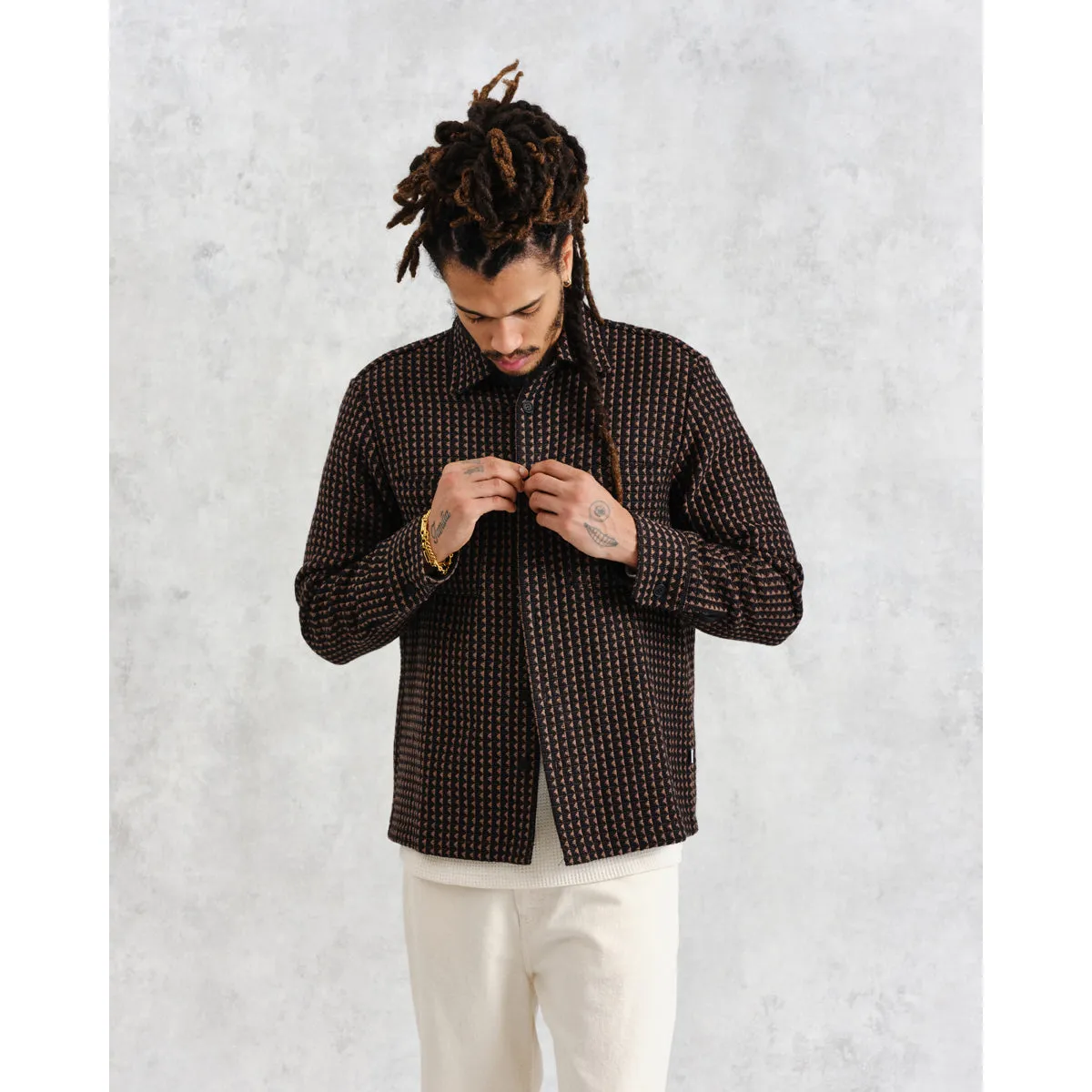 Frome Whiting Overshirt | Black / Beige