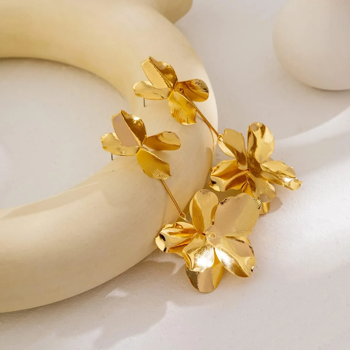 Gold Flower Earrings Chunky Gold Statement Earrings for Women Trendy Floral Earrings Boho Exaggerated Jewelry Gifts Spring Dresses for Women 2025 Outfits Accessories