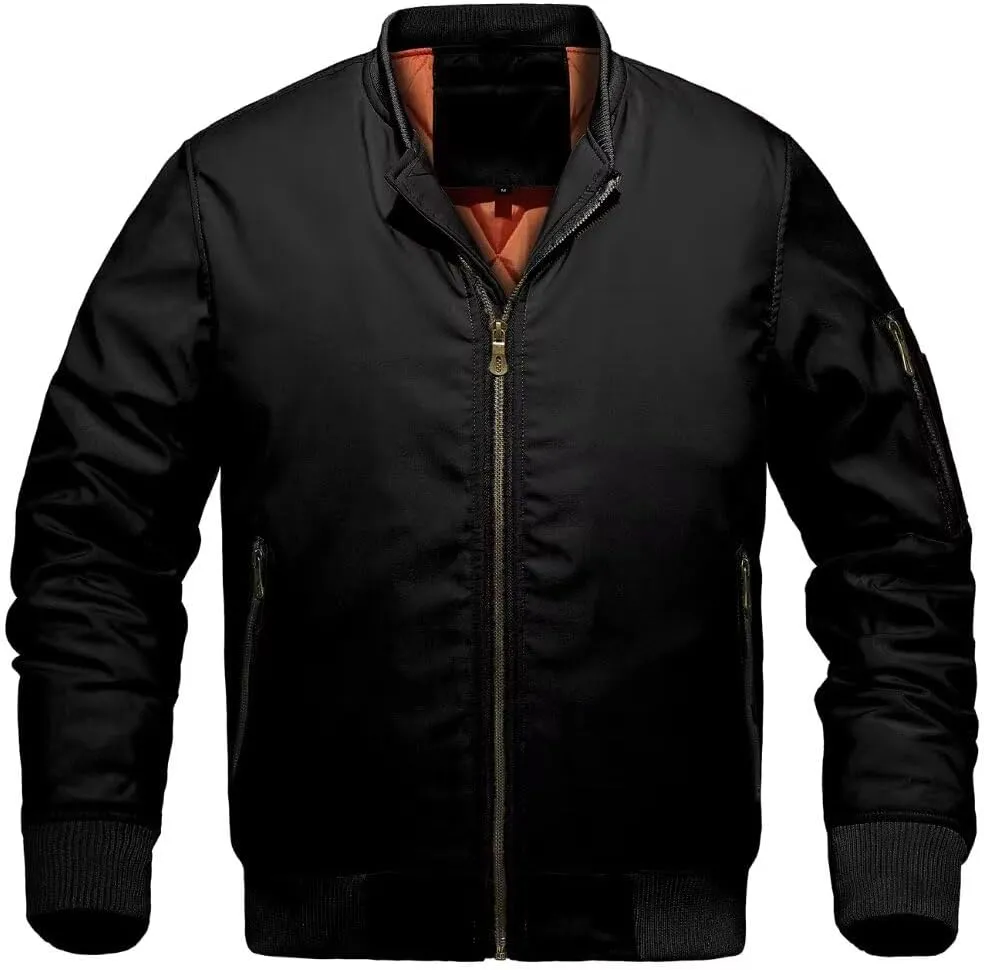 INVACHI Men's Bomber Jacket Lightweight Casual Windbreaker Spring Fall Zip Up Coat with Pocket