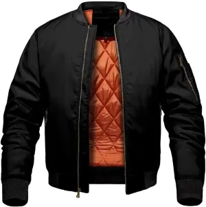 INVACHI Men's Bomber Jacket Lightweight Casual Windbreaker Spring Fall Zip Up Coat with Pocket