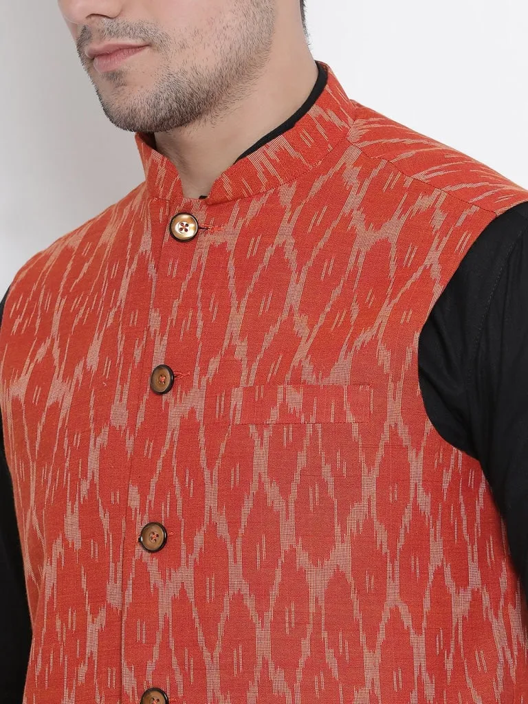 Jashvi Men's Orange Cotton Ethnic Jacket