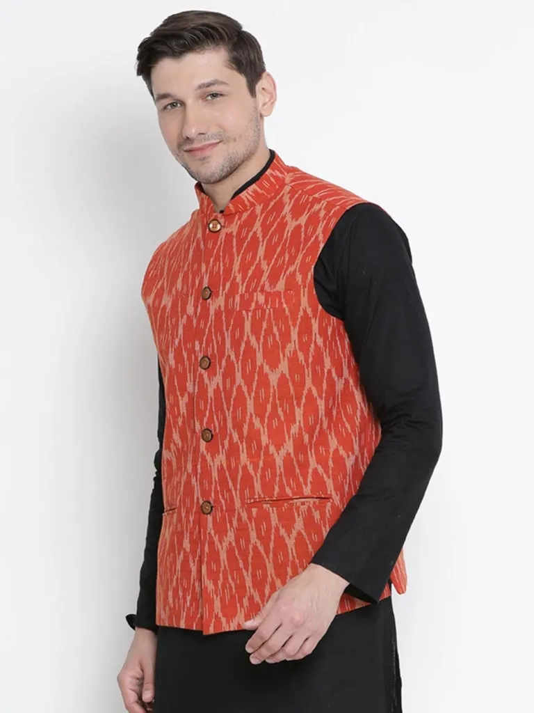 Jashvi Men's Orange Cotton Ethnic Jacket