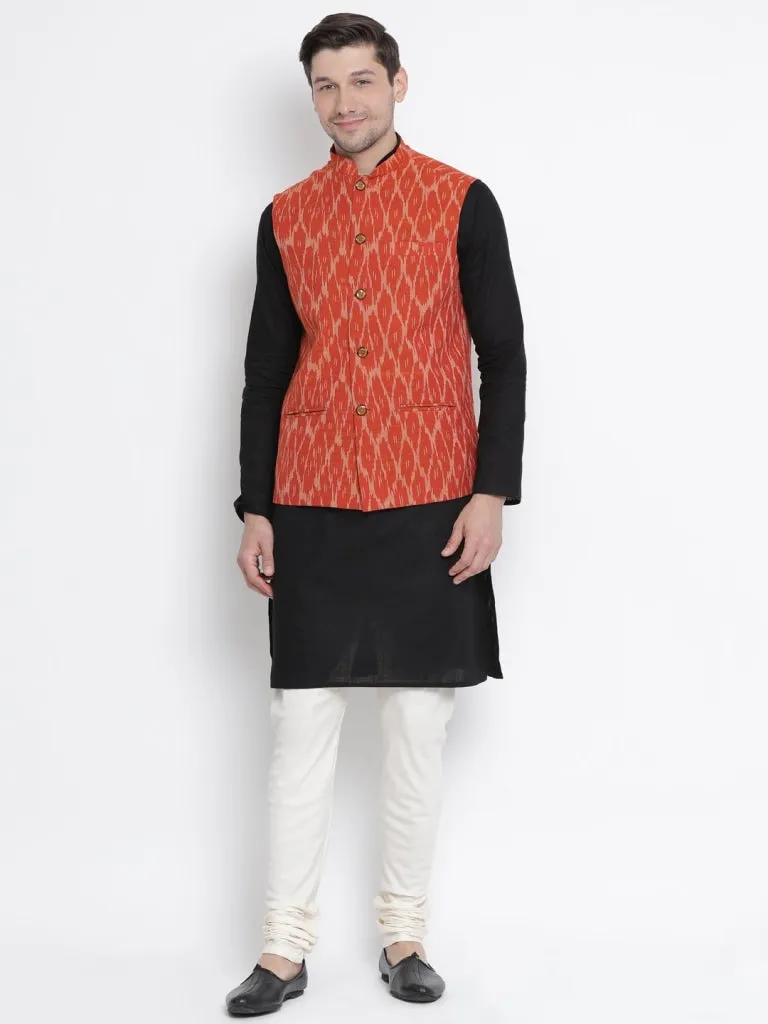 Jashvi Men's Orange Cotton Ethnic Jacket