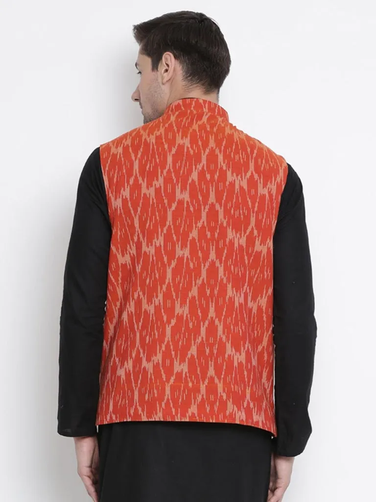 Jashvi Men's Orange Cotton Ethnic Jacket