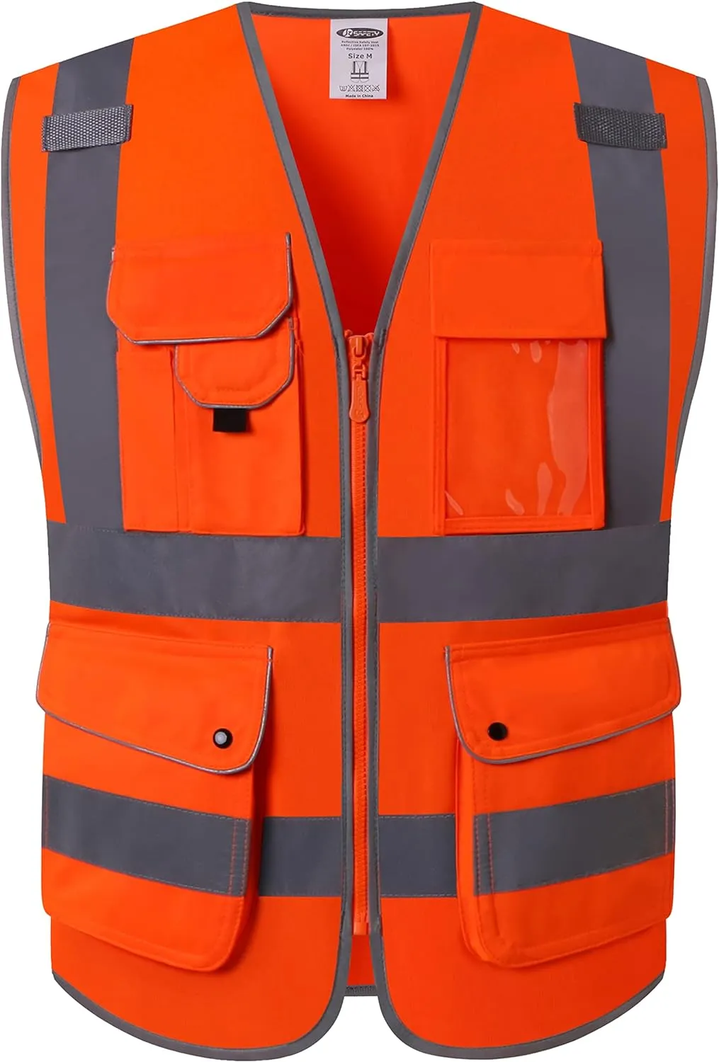 JKSafety 9 Pockets Class 2 High Visibility Zipper Front Safety Vest With Reflective Strips,Meets ANSI/ISEA Standard (150 Orange L)