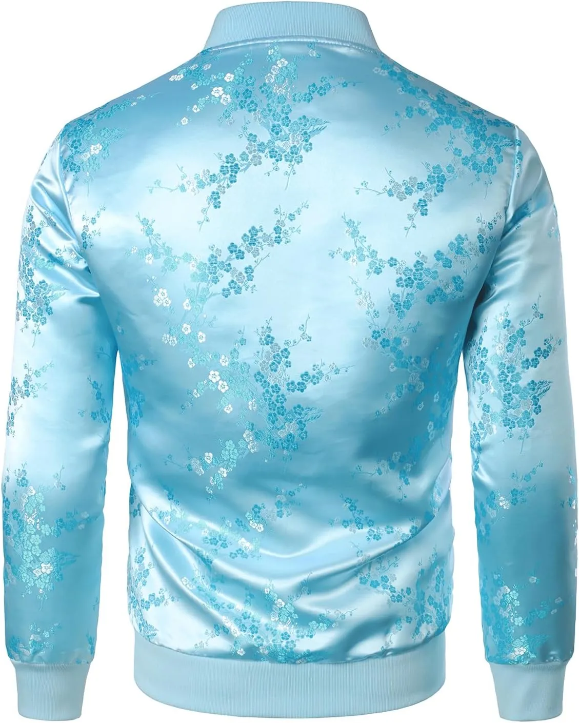 JOGAL Men's Luxury Paisley Floral Embroidered Satin Bomber Jacket