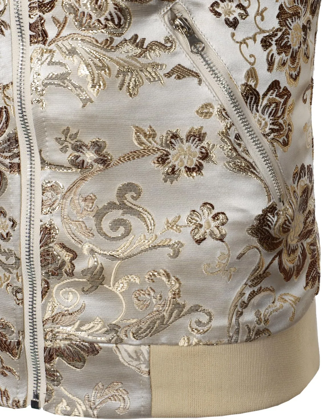 JOGAL Men's Luxury Paisley Floral Embroidered Satin Bomber Jacket