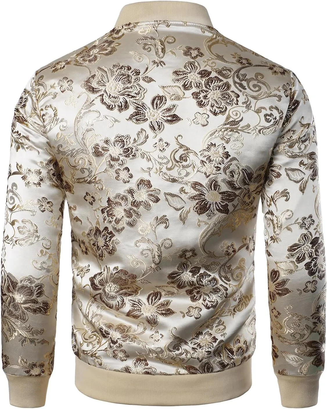 JOGAL Men's Luxury Paisley Floral Embroidered Satin Bomber Jacket