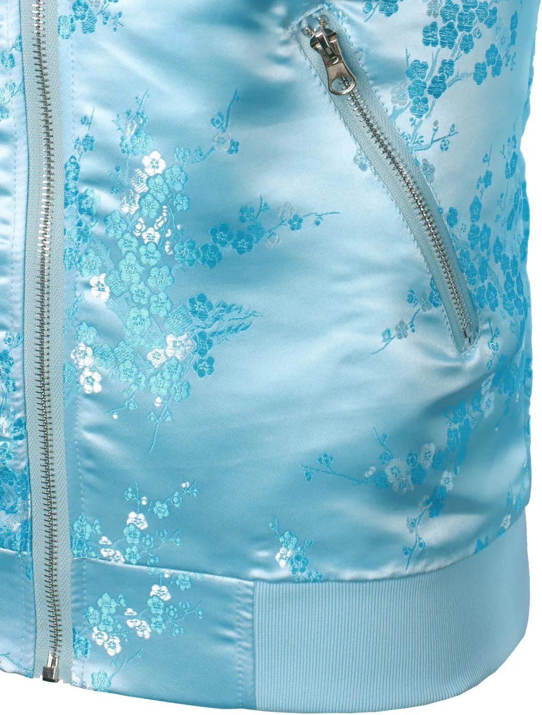 JOGAL Men's Luxury Paisley Floral Embroidered Satin Bomber Jacket