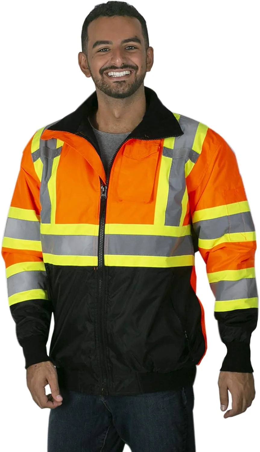 JORESTECH High Visibility Reflective Safety Bomber Jacket Waterproof X in Back ANSI/ISEA Class 1 Type O/CSA Z96