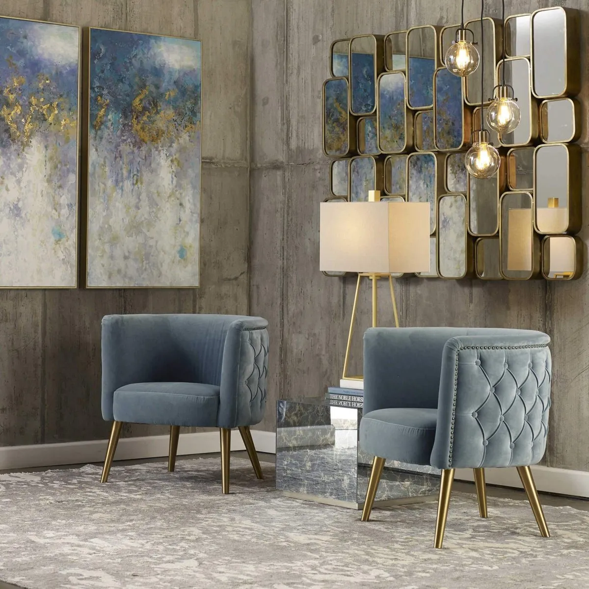 Luxurious Slate Blue Barrel Chair