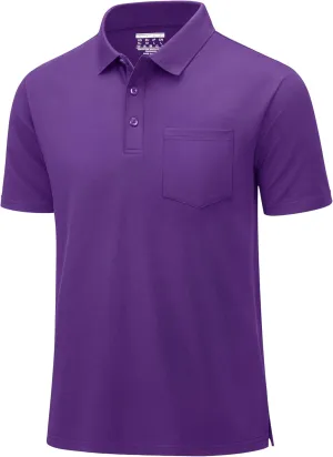 MAGCOMSEN Mens Casual Shirts with Polo Collar Short Sleeve Pocket Shirts Lightweight Golf Polos Purple,XL
