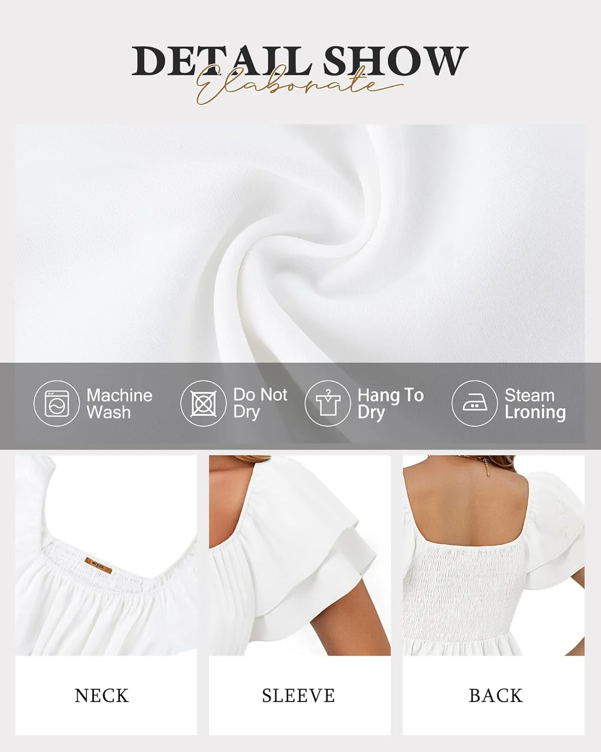 MCKOL Womens Smocked Peplum Tops Square Neck Ruffle Short Sleeve Shirts Babydoll Blouses Summer Casual