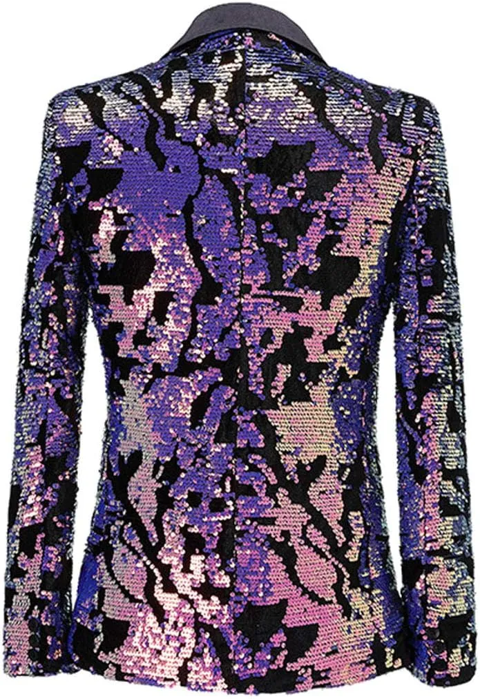Men Fashion Purple Colorful Velvet Sequins Blazer