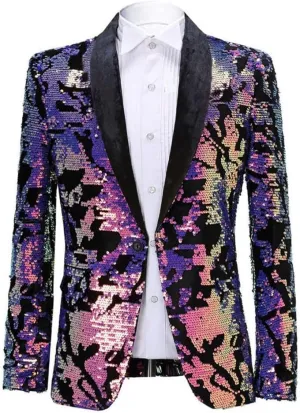Men Fashion Purple Colorful Velvet Sequins Blazer