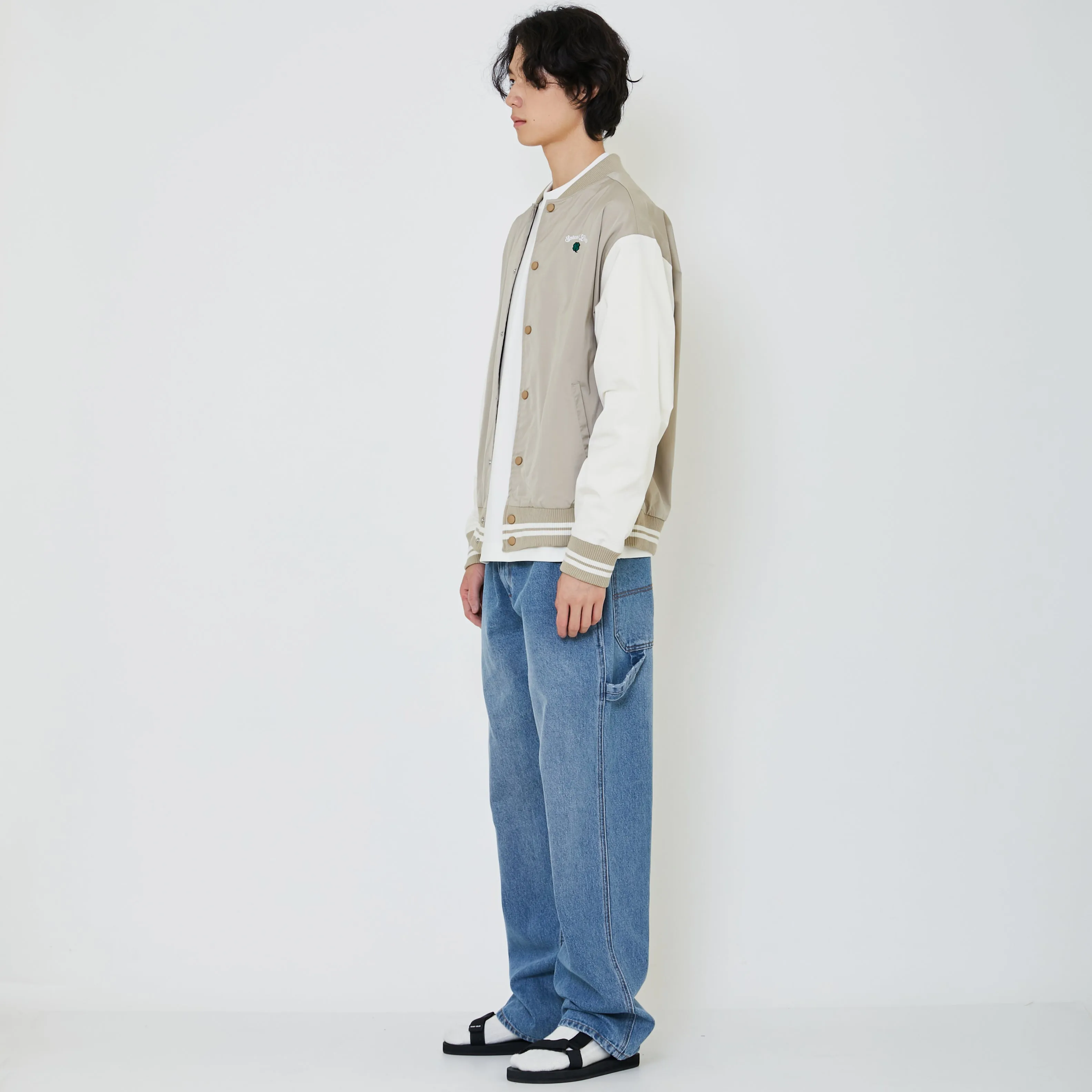 Men Oversized Varsity Jacket - Beige - SM2402036A