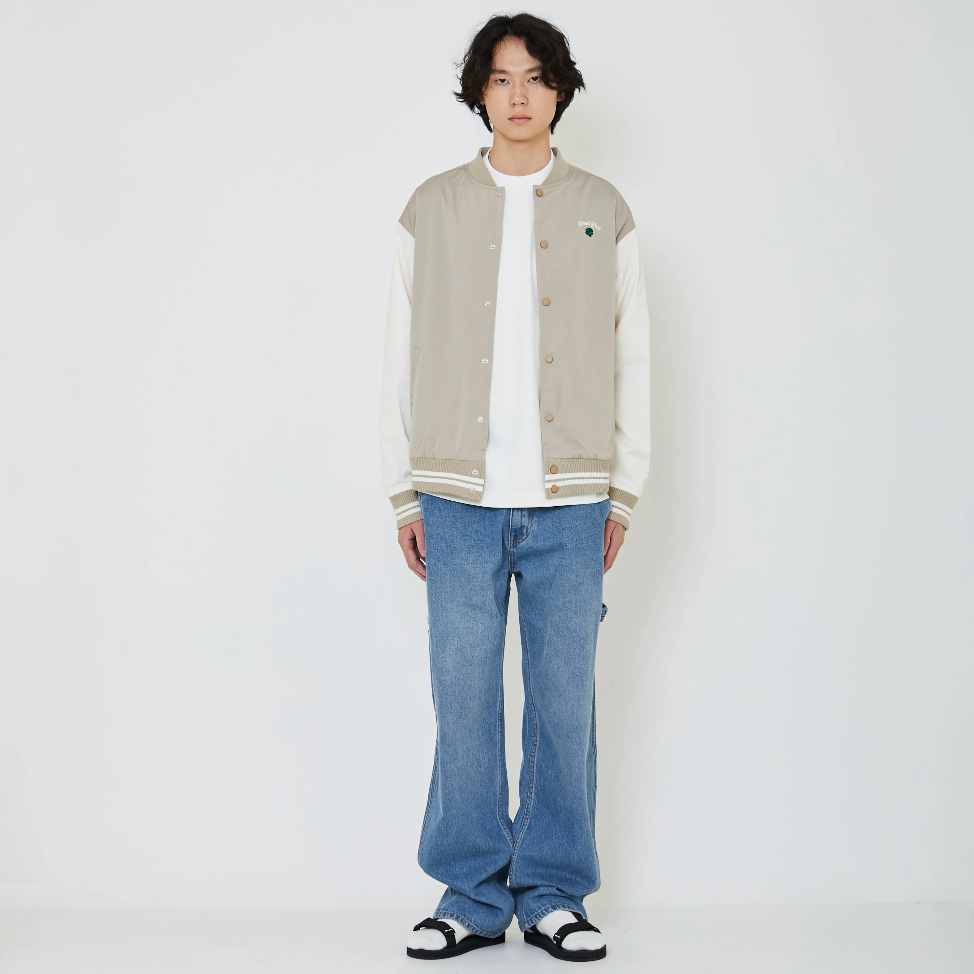 Men Oversized Varsity Jacket - Beige - SM2402036A