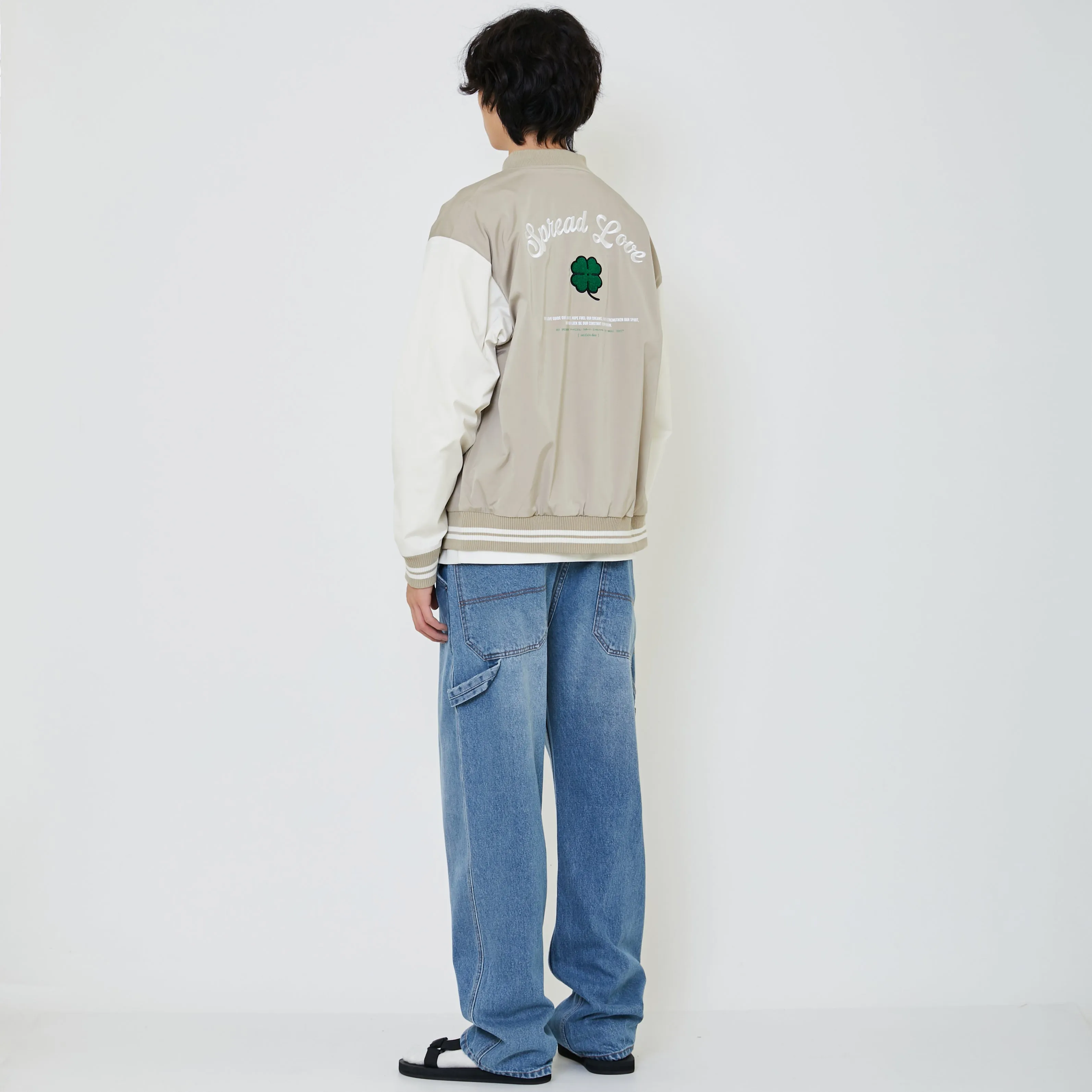 Men Oversized Varsity Jacket - Beige - SM2402036A