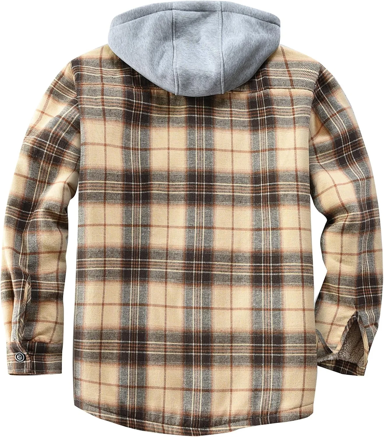 Men's Cotton Plaid Shirts Jacket Fleece Lined Flannel Shirts Sherpa Button Down Jackets with Hood for Men