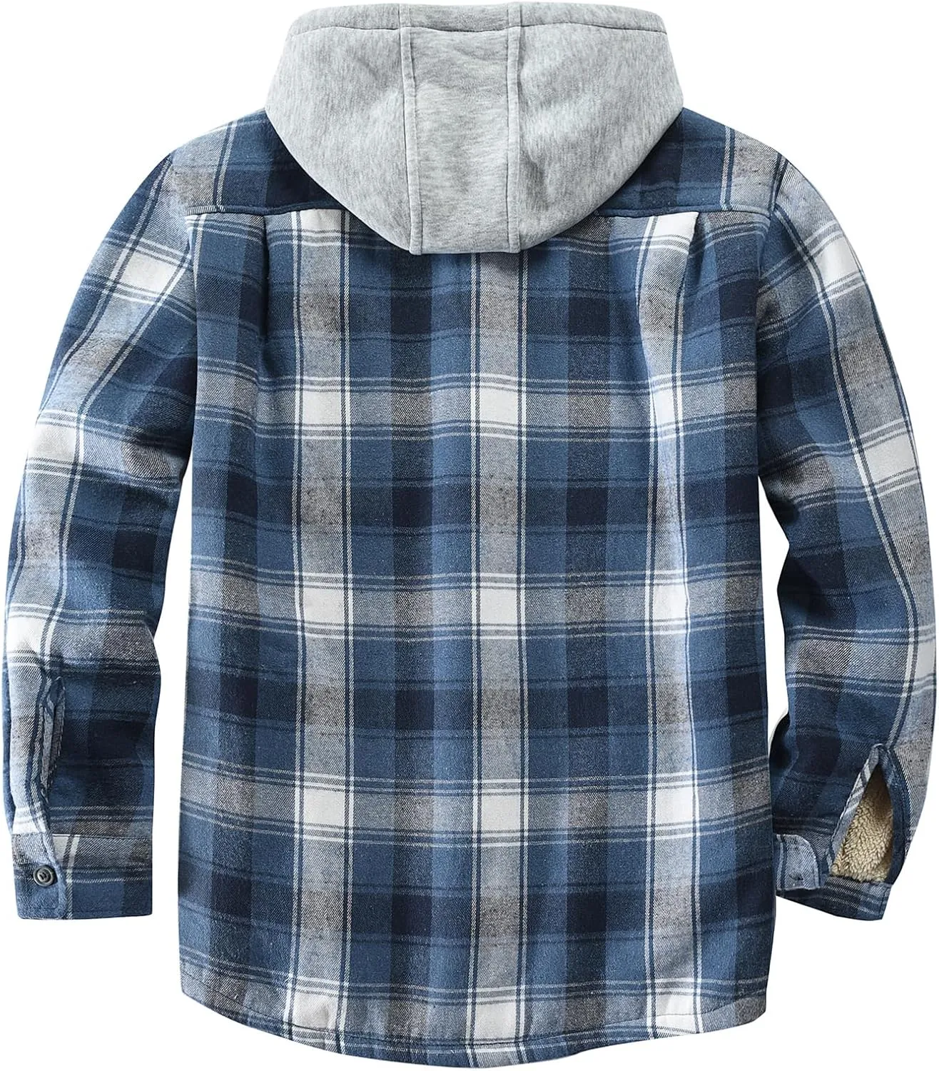 Men's Cotton Plaid Shirts Jacket Fleece Lined Flannel Shirts Sherpa Button Down Jackets with Hood for Men