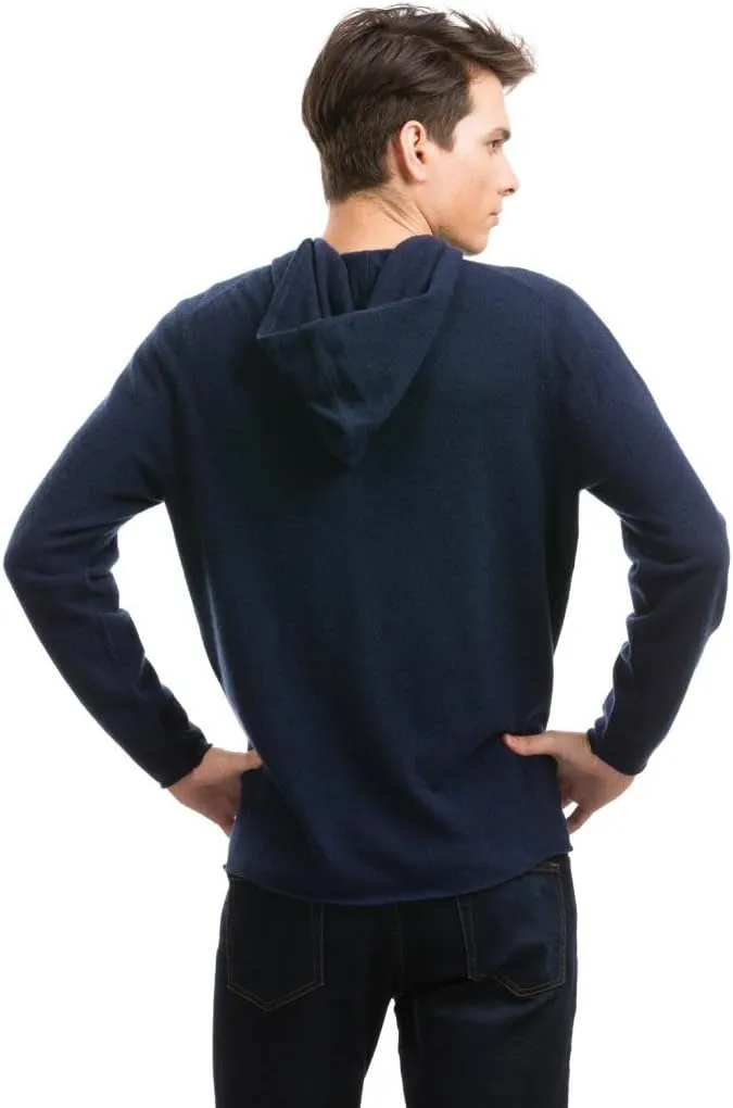Men's Hoodie - Pure Cashmere Full-Zip Sweatshirt No Pockets Long Sleeves Hand-Knitted
