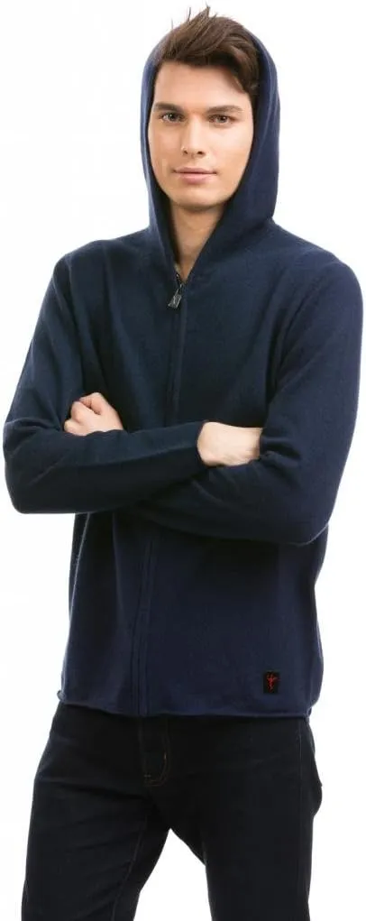 Men's Hoodie - Pure Cashmere Full-Zip Sweatshirt No Pockets Long Sleeves Hand-Knitted