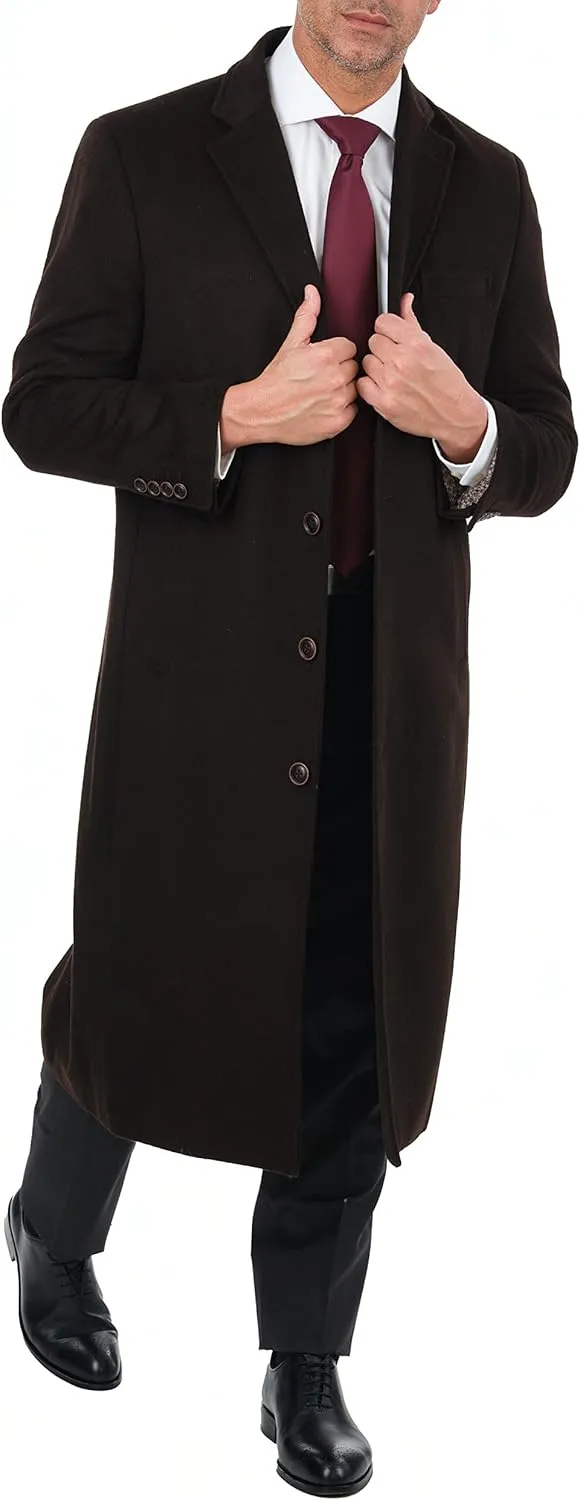 Men's Wool Cashmere Single Breasted Full Length Overcoat Top Coat