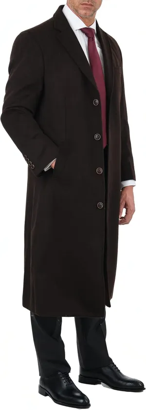 Men's Wool Cashmere Single Breasted Full Length Overcoat Top Coat