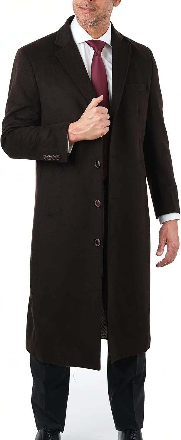 Men's Wool Cashmere Single Breasted Full Length Overcoat Top Coat