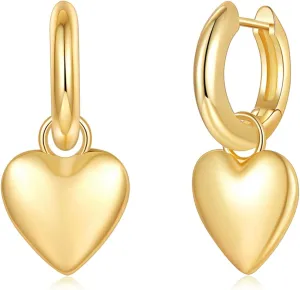 MINDDHA 18K/14K White Gold/Yellow Gold Plated Heart Drop Dangle Huggie Earrings for Women | 925 Sterling Silver Post Love Heart Earrings | Lightweight Jewelry Gift - 30x17mm