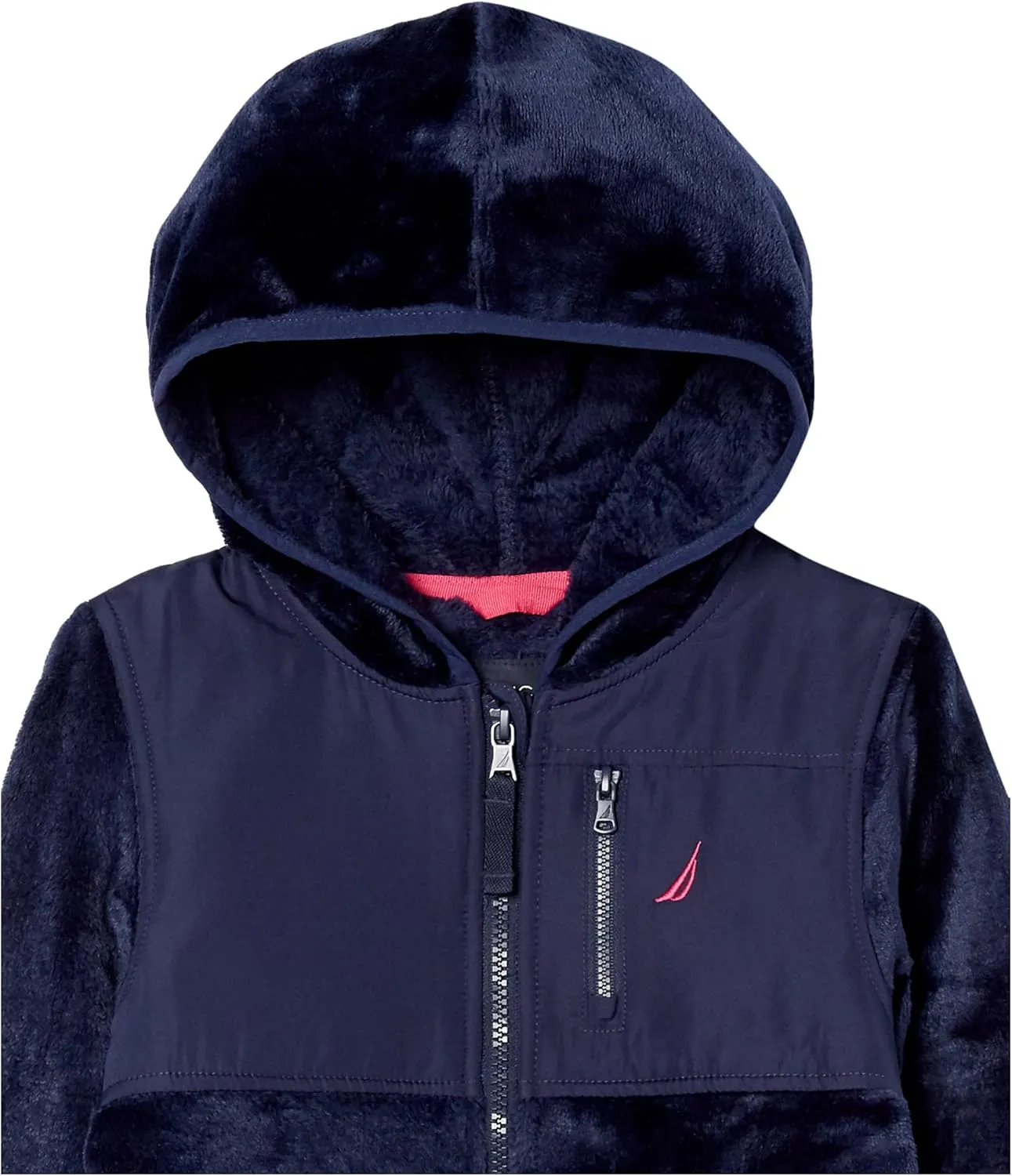 Nautica Girls' Chipie Faux Fur Jacket, Hooded Lightweight Coat with Nylon Yoke, Full-Zip Front