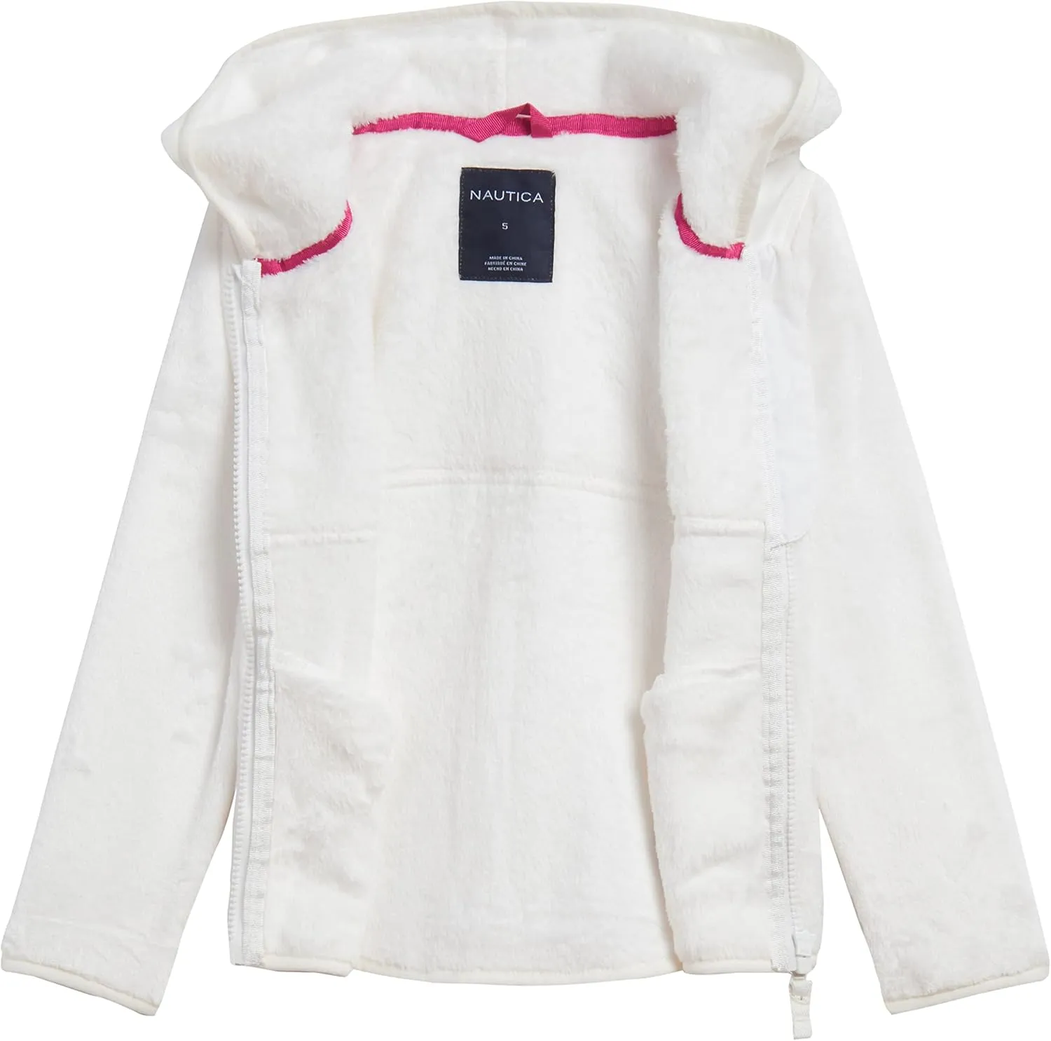 Nautica Girls' Chipie Faux Fur Jacket, Hooded Lightweight Coat with Nylon Yoke, Full-Zip Front