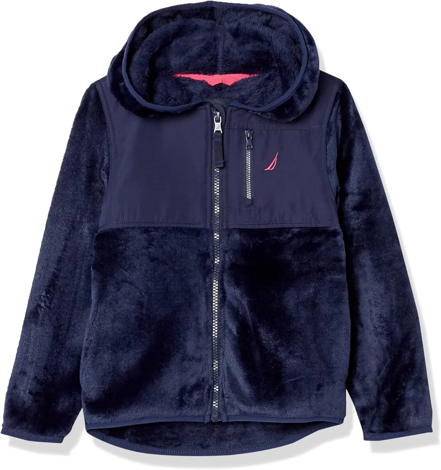 Nautica Girls' Chipie Faux Fur Jacket, Hooded Lightweight Coat with Nylon Yoke, Full-Zip Front