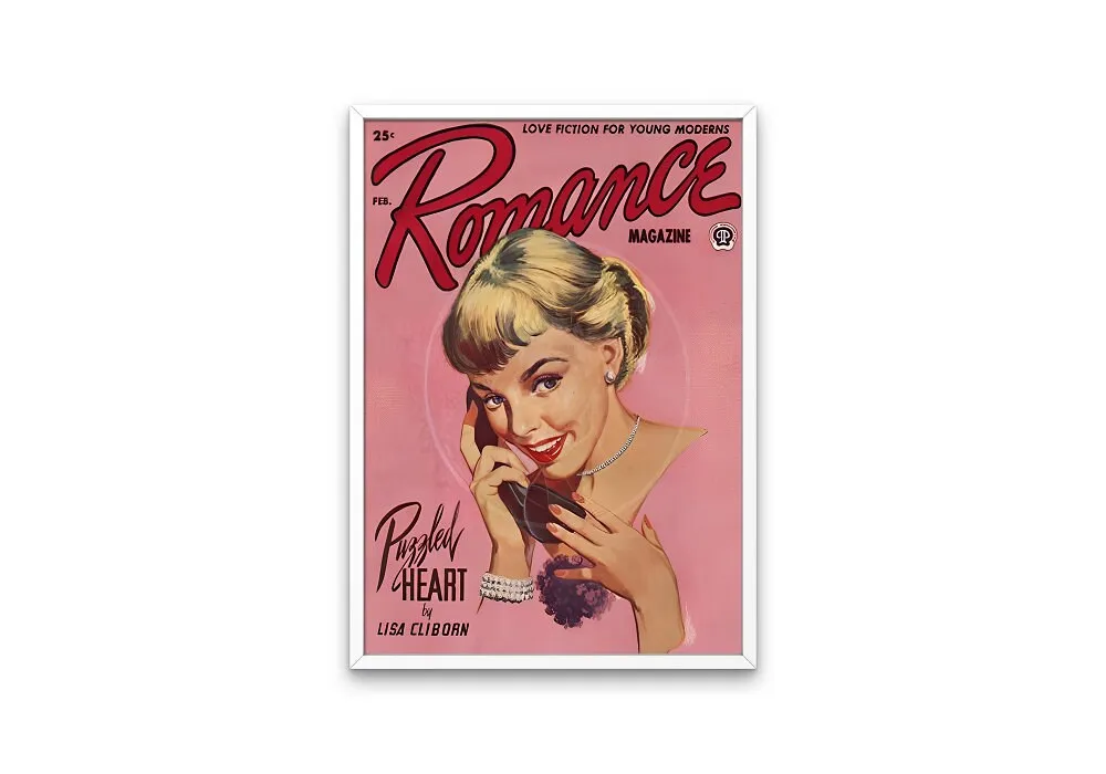 Romance Magazine Poster February PRINTABLE ART, Vintage Pulp Romance Magazine Cover, Vintage Magazine Art Cover, Retro Magazine, Pink Vintage Wall Art