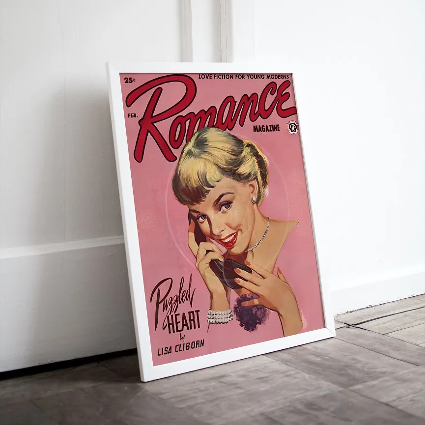 Romance Magazine Poster February PRINTABLE ART, Vintage Pulp Romance Magazine Cover, Vintage Magazine Art Cover, Retro Magazine, Pink Vintage Wall Art
